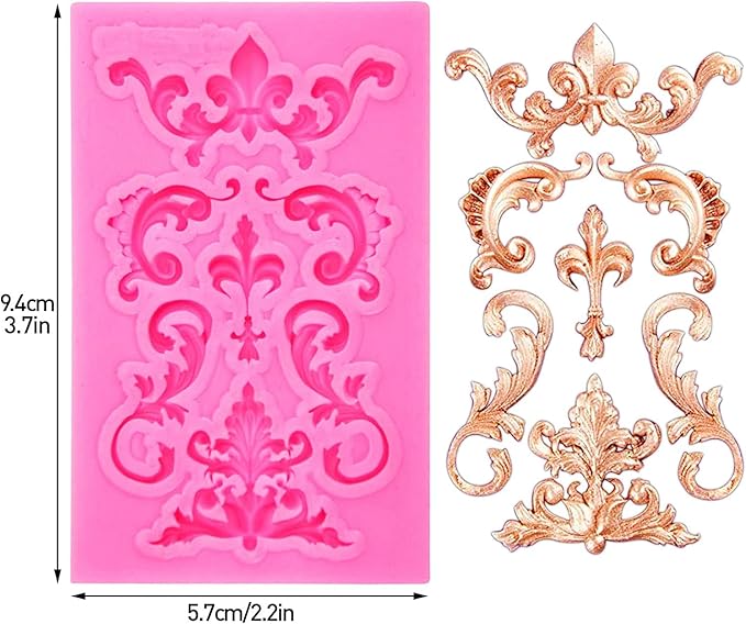 Baroque Style Silicone Molds, Curlicues Scroll Lace Fondant Molds, Vintage Relief Flower Mould Filigree 3D Clay Mold for Gummy Sugar Cookie Pastry Chocolate Mold for Clay Cupcake Topper Decor(6Pcs)
