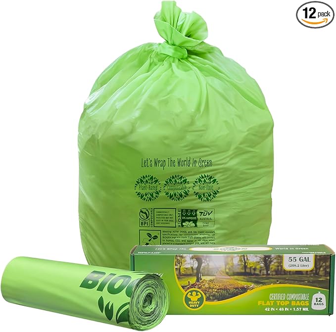 50-55 Gallon Compost Bags, Heavy Duty Compostable Trash Bags, 1.57 Mil Extra Thick Biodegradable Yard Waste Bags, Compostable Lawn Bags, Large Compost Leaf Bags BPI & ASTM D6400 Certified