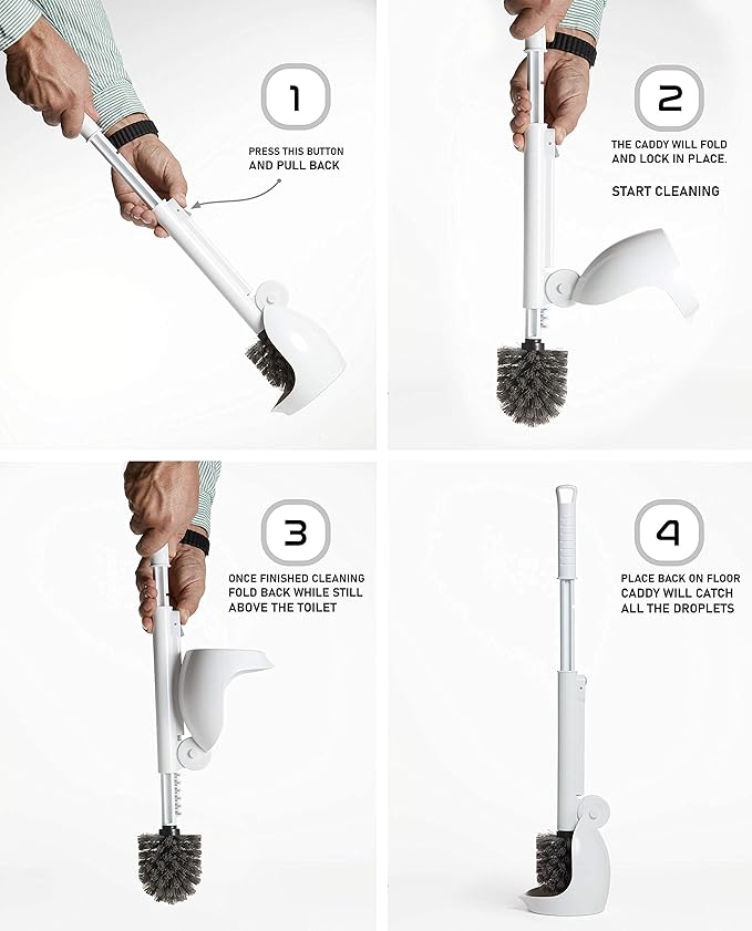 ELYPRO Toilet Brush with Holder – Drip-Free Hygienic Bathroom Scrubber with No-Drip Caddy, Built-in Spout, Fast-Drying Ventilated Design, Compact Toilet Cleaner for RV, Boat, Home – White