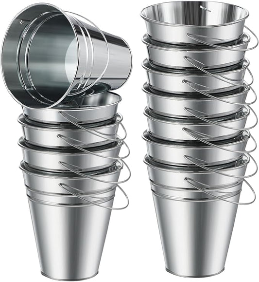 Sadnyy 12 Pack Metal Buckets with Handle, Galvanized Bucket 4.5 x 5 Inch Basket Bucket Party Supplies, Crafts for Christmas Halloween Candy Bars Vase Crafts(Silver)