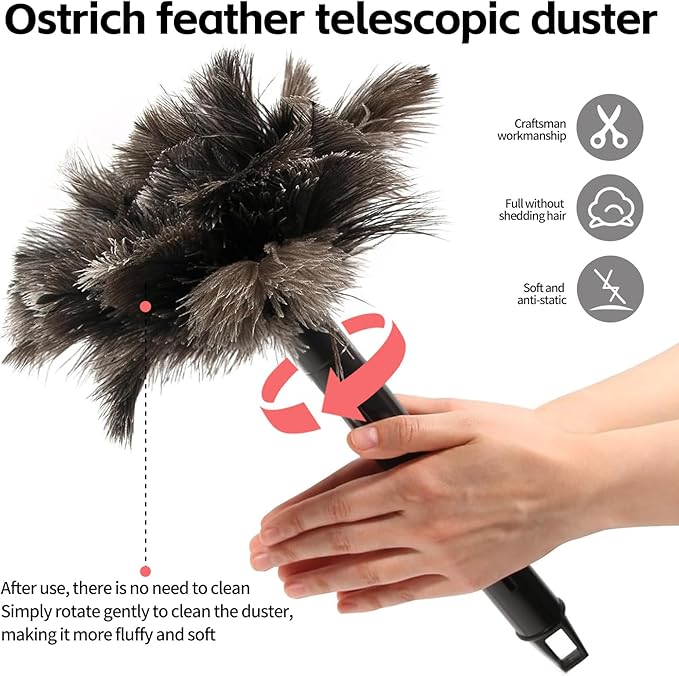 Retractable Feather Duster-Genuine Ostrich Feathers,Anti-Static,Reusable Eco-Friendly Handheld Cleaning for Keyboard,Home,Car,Office(10 to 15 Inches) 3 Pack