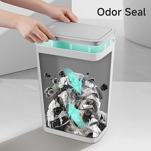 TIPGO Bathroom Trash Can with Lid, 4 Gallon / 15 Liter Small Garbage Can, Press Top Bin, Plastic Wastebasket with Pop-Up Lid for Bedroom, Living Room, Office (Grey)