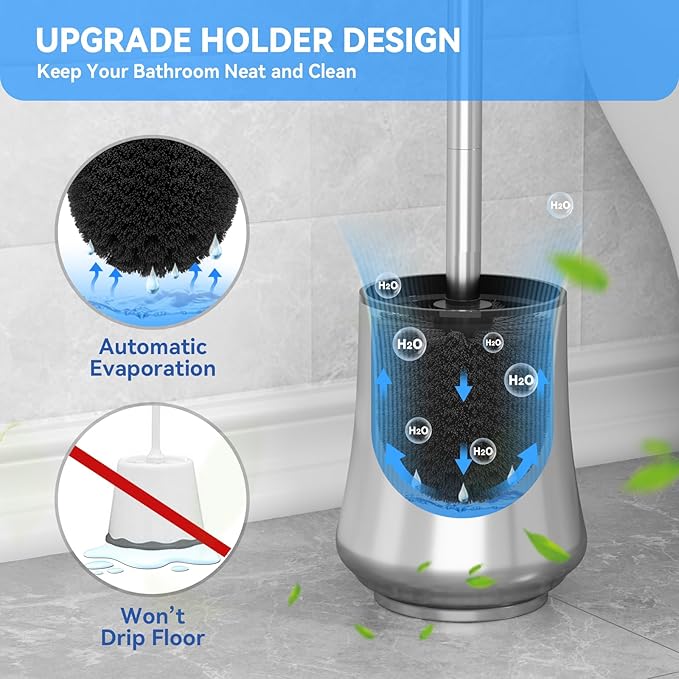 Toilet Brush, Toilet Brush and Holder Sliver Toilet Bowl Brush with Durable Bristles Modern Holder Toilet Scrubber Toilet Brush Set for Bathroom Cleaning