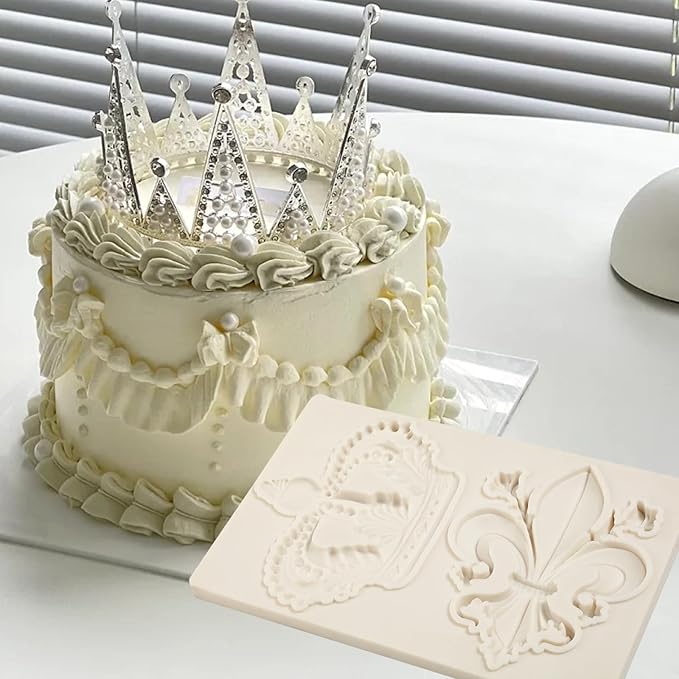 1 Pcs Baroque Embossed Scroll Silicone Mold, Crown Cake Decoration Fondant Mold for Kitchen Baking Cookie Cupcake Decoration Candy Chocolate and Resin Pendant Clay