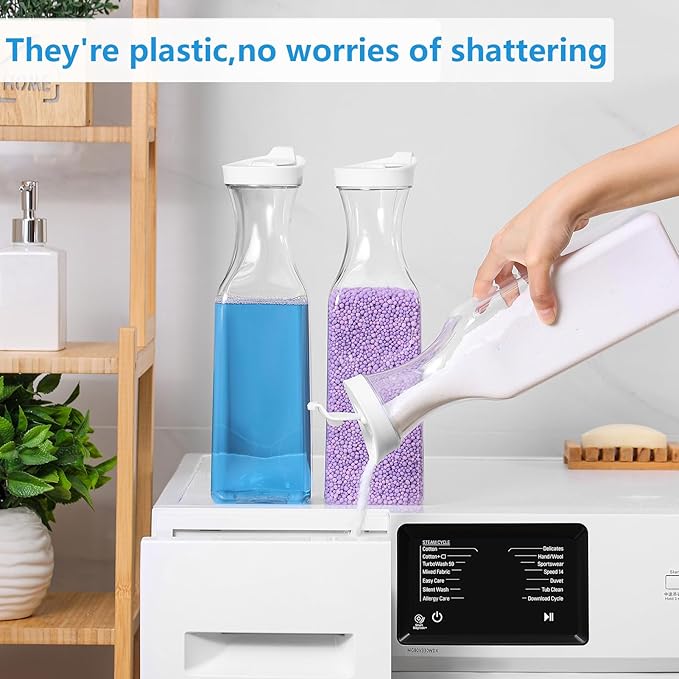 Laundry Detergent Dispenser,54oz Fabric Softener Dispenser,Plastic Liquid Laundry Detergent Container,Laundry Detergent Organizer for Laundry Room Organization with 4 Labels,3 Pack