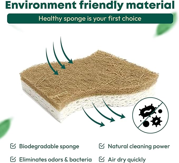 Natural Sponges Kitchen - 6 X-Large Biodegradable Non-Scratch Dish Scrubber, Multipurpose Compostable Sponges for Dishes, Cleaning Scrub Sponge Brush for Dishwashing