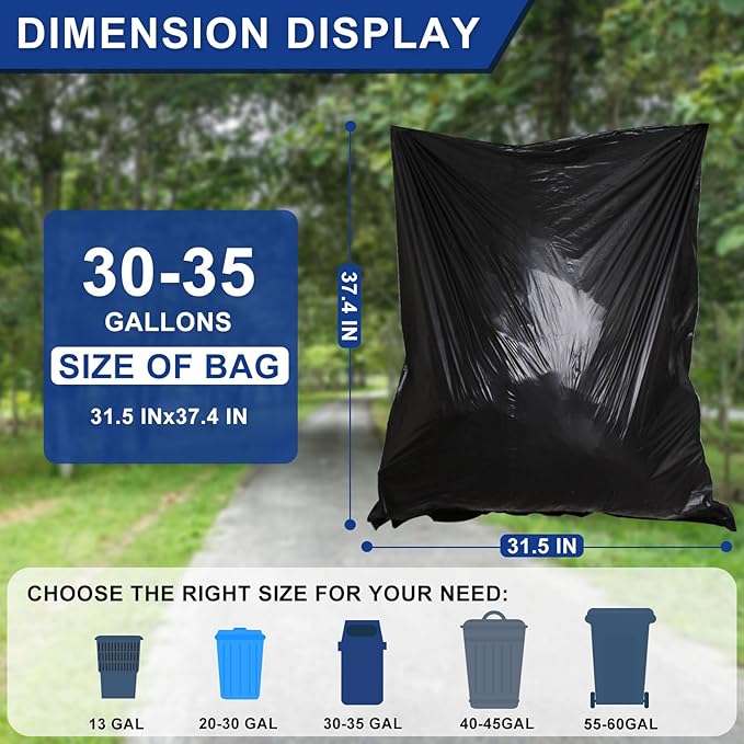 30-35 Gallon Black Trash Bags 120 Count - 32" x 37" Large Garbage Bags, 30+ Gallon Strong Trash Can Liners for Home, Commercial Use,Yard Waste, Bulk