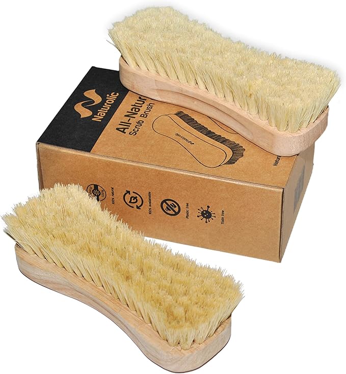 All-Natural Wooden Scrub Brush Set |Tampico Bristle Brush for Cleaning | Scrub Brushes for Cleaning | Floor, Tub, Kitchen, and Carpet Brushes for Cleaning | Eco Friendly Cleaning Products | Pack of 2