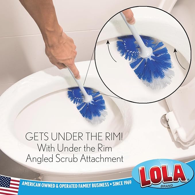 LOLA Classic Toilet Brush w/Under-The-Rim Scrubber, deep Cleans The Entire Toilet Bowl, Non-Slip Handle w/Rubber Comfort Grip, 1 Pack