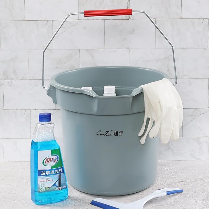 6-Pack 14 Quart Plastic Cleaning Round Bucket with Handle, Commercial Cleaning Pail, Gray