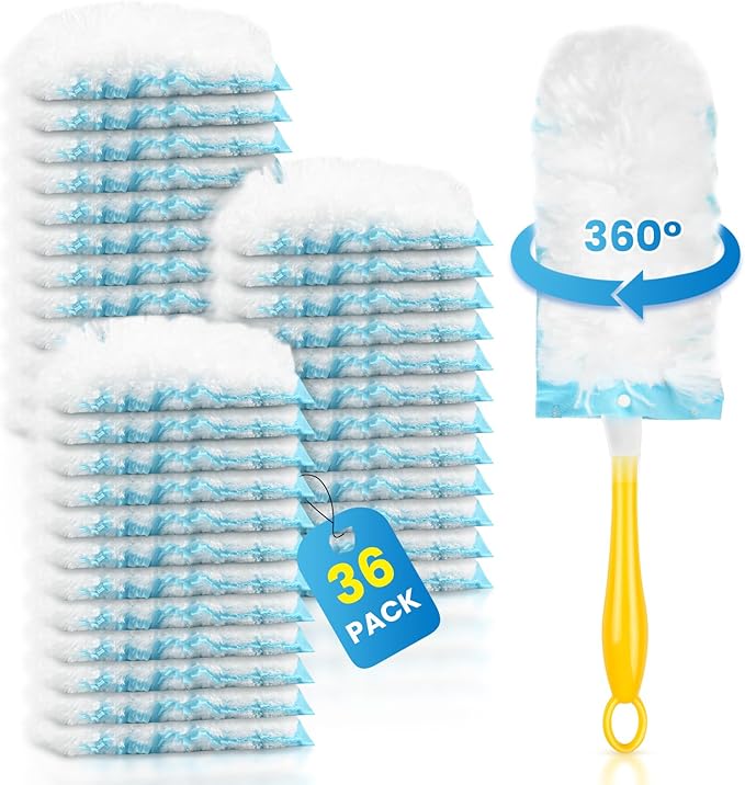 36 Pack Duster Refill for Swiffer Duster, 360°Heavy Duty Duster Refills Kit, Strong Electrostatic Adsorption Technology, Suitable for Furniture, Curtains, Offices and Other Scenes with 1 Short Handle