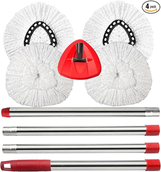 Spin Mop Replacement Head Mop Replace Head Compatible with O Cedar EasyWring Spin Mop - 4 O-Ceda Mop Refills、30-58in Mop Handle and 1 Mop Base Combo Set, 2white