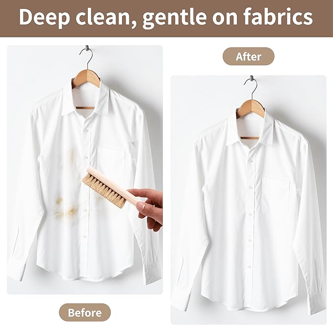 Wood Laundry Stain Brush with Boar Bristle, Tough Stain Remover for Delicate Fabric, Cotton, Linens, and Shoes, Laundry Scrub Brush for Fresh and Clean Fabric