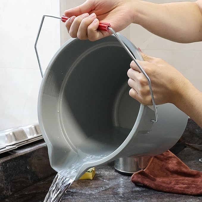 4 Pcs Plastic Commercial Pail with Handle for Cleaning, 14 Quart Sturdy Spout Pail Bucket, Gray