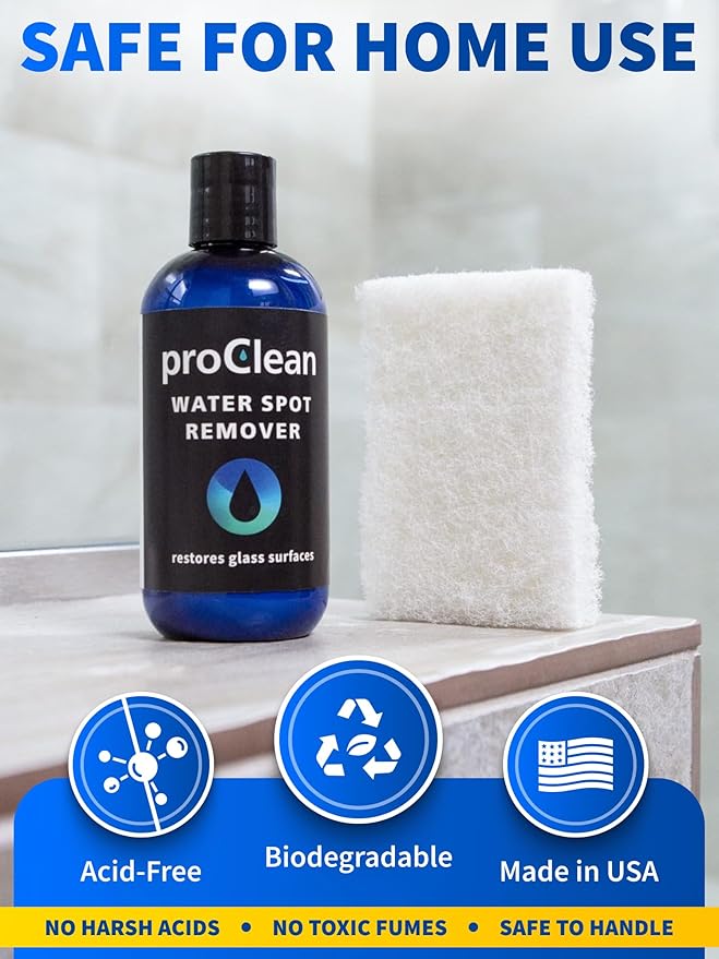 GlasWeld ProClean Heavy Duty Hard Water Stain Remover - For Glass, Metal & More - Includes Applicator Pad - Stubborn Water spot Remover Kit - Automotive Car Care