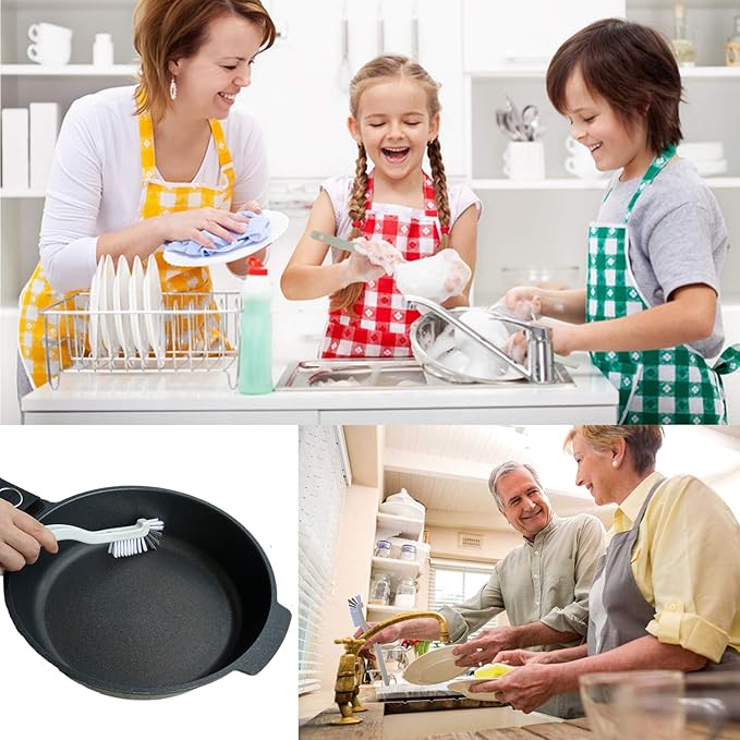 Cleaning Brushes Dish Brush Kitchen Washing Brush Set Shoe Brush Scrub Brush Home Household Cleaner Kit Floor Stiff Bristles with Adhesive Hooks Pot Pan Edge Corners Tile Lines Brush (Light Brown)