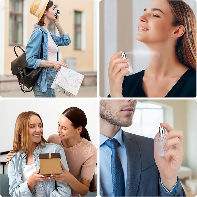 Segbeauty 1oz Glass Perfume Spray Bottle Refillable, 4pcs Fine Mist Perfume Bottles Empty, 30ml Cologne Travel Bottle with Refill Tool Kit, White Atomizer Cologne Sprayer, Fragrance Atomizer Sprayer