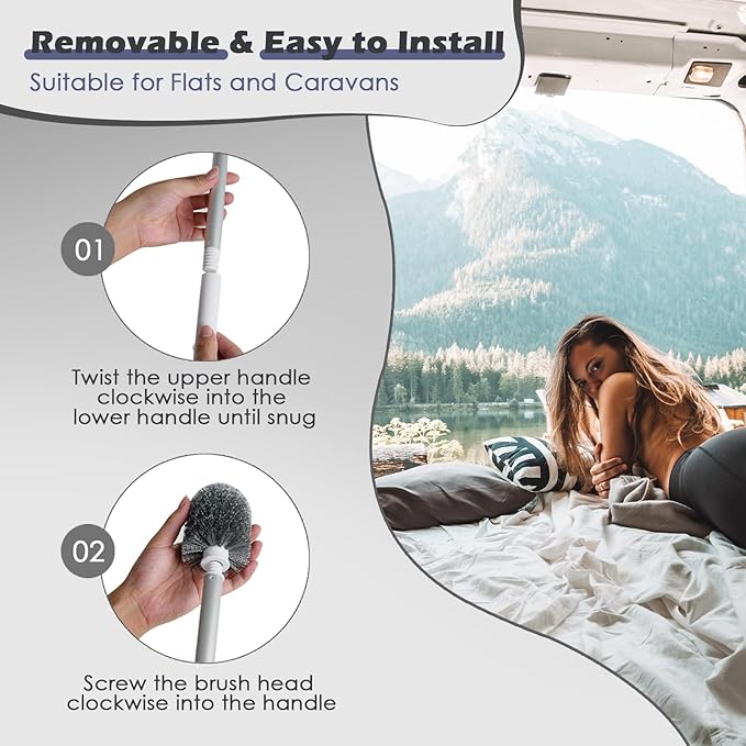 Toilet Brush and Holder Set, 1 Toilet Bowl Brush and 1 Scrub Brush, with Detachable Extra Long Handle,Durable Nylon Bristles,Toilet Scrubber Brush for Bathroom RV Cleaning