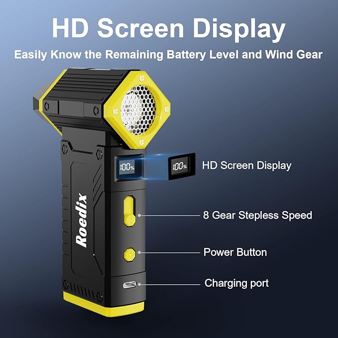 Compressed Air Duster, 210000RPM 8-Gear Adjustable Electric Air Duster with LED Display, 10,000mAh Rechargeable Air Blower for Keyboard, PC, Car and Home Cleaning, Jet Dry Blower Replace Canned Air