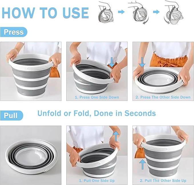 2-Pack Collapsible Buckets - 2.6 Gallon (10L) Large Capacity, Essential for RV, Garden Cleaning, Car Washing, Camping, Fishing, Multi-Purpose Durable Portable Buckets, Easy Storage, Use Anywhere