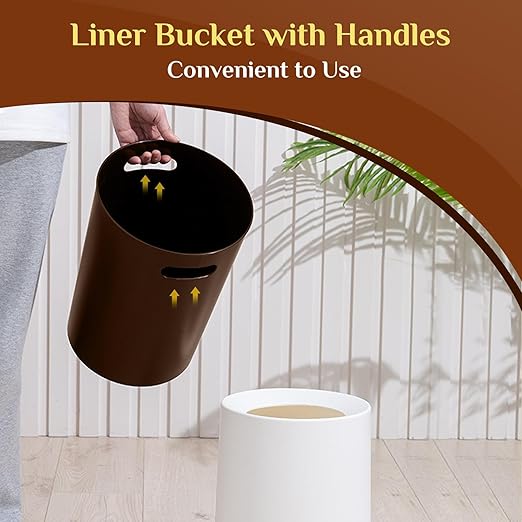 2 Pack Round Modern Trash Can Bedroom, 3Gal/12L Bathroom Trash Can Hidden Bag, Open Top Trash Bin Round Plastic, Minimalist White Garbage Can with Inner Bucket (with 2 Handles) for Kitchen Office