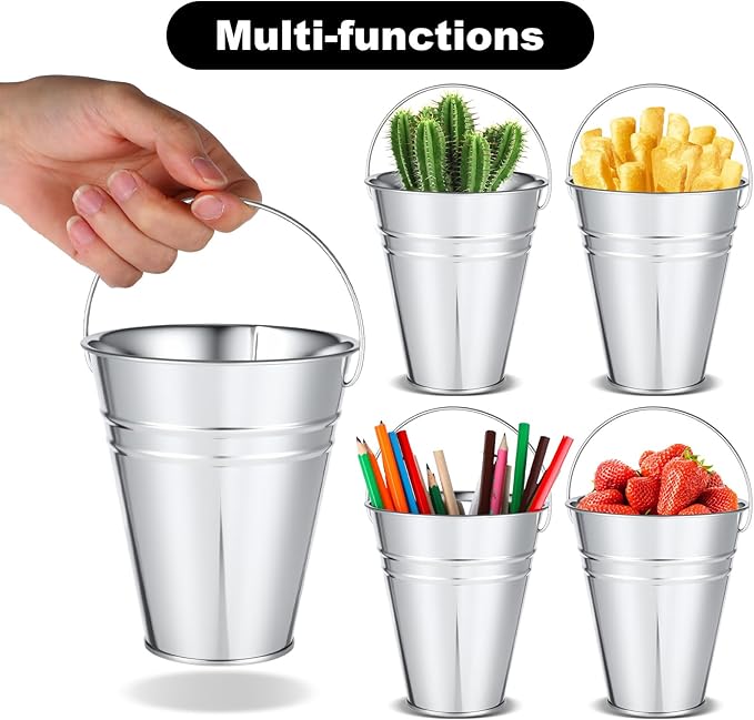 16 Pack Galvanized Buckets, 4.5"x 5.2" Metal Buckets with Handle Small Pails Tin Bucket for Party Favors, Farmhouse Flower Bucket Garden Planters Decorative Table Centerpieces Party Supplies