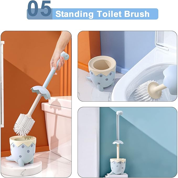 Toilet Brush Dinosaur Shape,Cute Shape Look, TPR Bristles Round Brush, Compact Size Toilet Brushes Floor Standing, 1-Pack