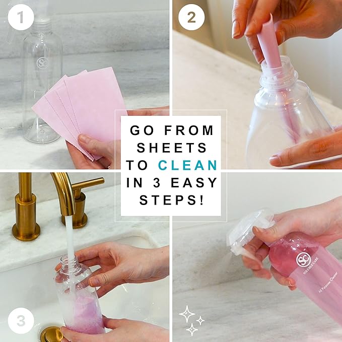 All-Purpose Cleaner Starter Kit (Multi-Surface, Dissolvable, Sustainable & Earth-Friendly Sheets) – Includes Reusable Spray Bottle + 16 Refills – Fresh Lemon Scent