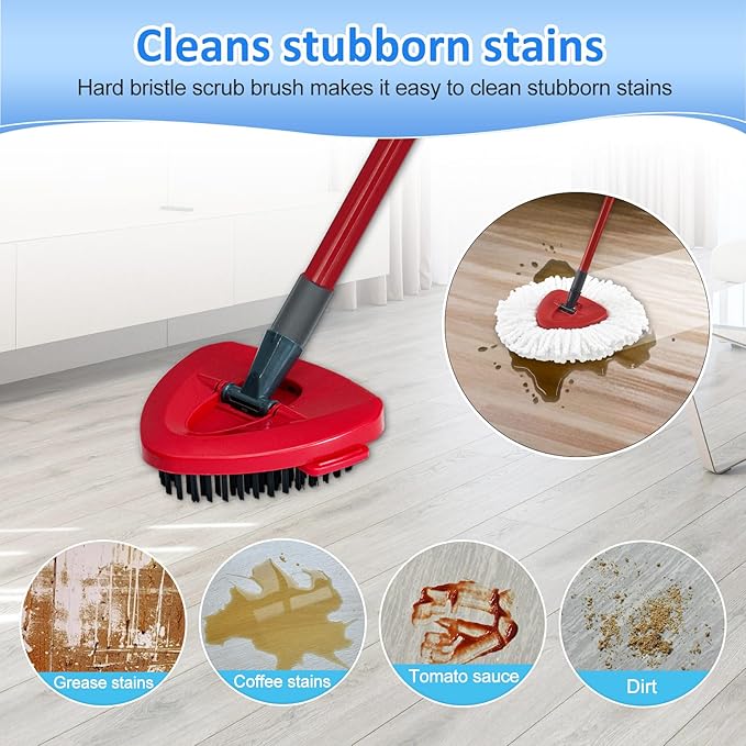 Mop Heads Replacements for Ocedar, Mop Replace Head for O Cedar EasyWring 1-Tank Spin Mop, 6 Mop Heads Include 3 Microfiber Mop Refills, 2 Upgrade Scrubber Mop Head, 1 Mop Base for O-Cedar Mop