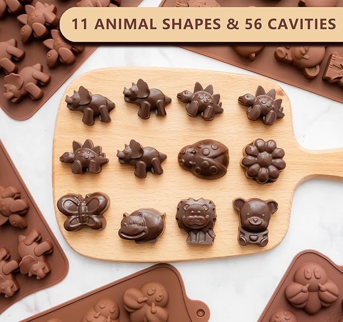 6 Pcs Silicone Chocolate Mold Set - Food-Grade Non-Stick Candy Molds Cookery Moulds for Chocolate, Candy, Jello, Soap & Crayon - Animal Shapes