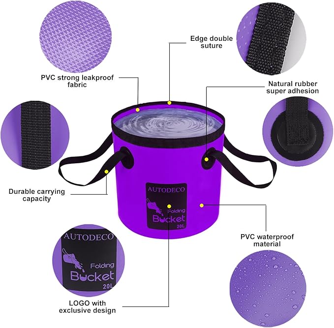 AUTODECO Collapsible Bucket 5 Gallon Container Folding Water Bucket Portable Wash Basin 20L