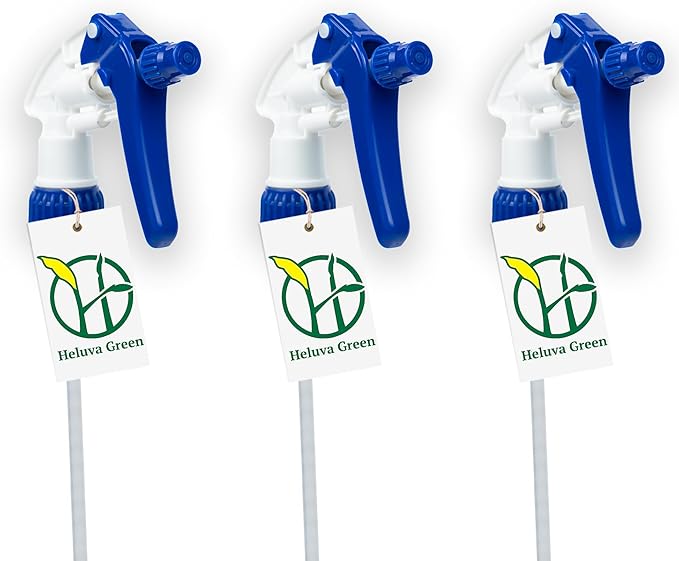 Heluva Green Spray Bottle Nozzle Replacement, Bottle Tops Only - Sprayer Nozzle Triggers for Heavy Duty, Commercial, Home Cleaning Solutions - Fits 8,16,24,32 oz Plastic & Glass Bottles, Blue 3 Pack