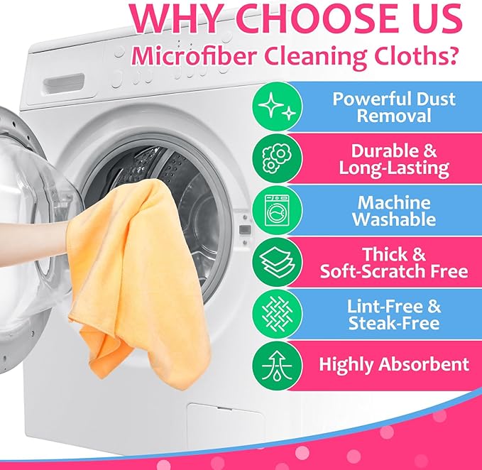 Newwiee 3 Pcs Extra Large Microfiber Cleaning Cloth 30" x 20" Washable Reusable Microfiber Towel Streak Free Lint Free Cloth for Cleaning Home Glass Office Window Bathrooms (Pink,Yellow,Light Blue)