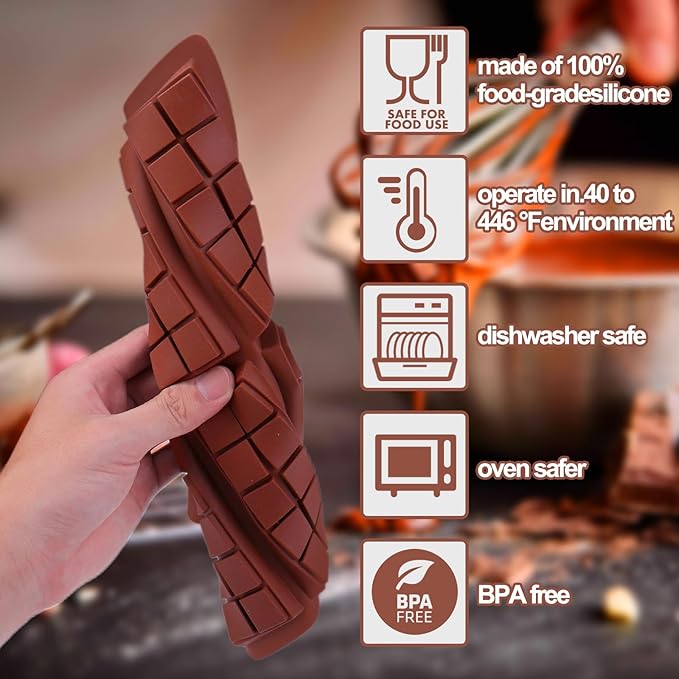 Mity Rain Chocolate Bar Mold Deep - Silicone Thick Mold for Stuffed Bars, Knafeh Pistachio Chocolate Break Apart Candy Molds With 200pcs Storage Bags (Square + Rectangle)