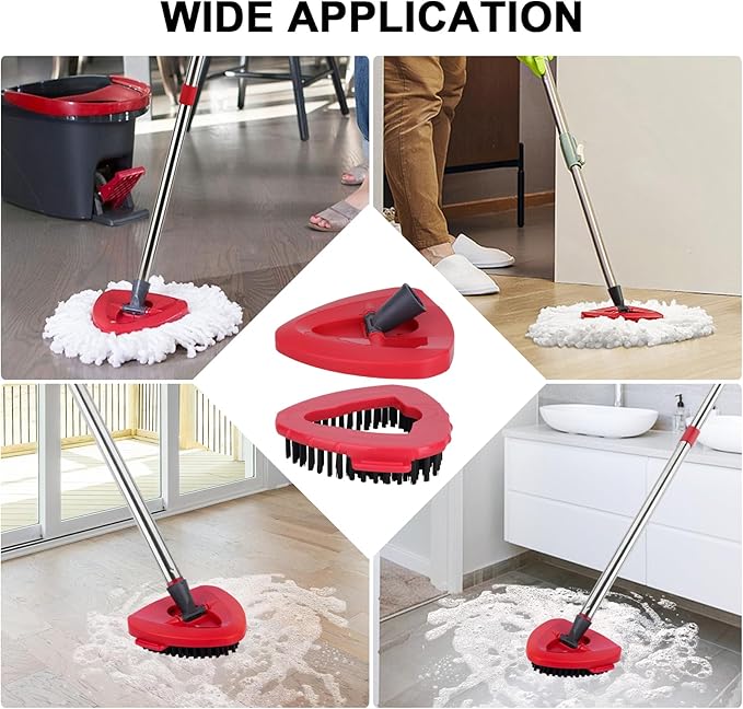 Spin Mop Head Refill for Vileda/Ocedar EasyWring Spin Mop - Rotating Microfiber Triangle Replacement Pads Washable & Reusable fit All Floor - 4 Cloth 1 Mop Base 1 Handle and 1 Brush