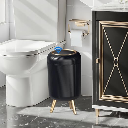 Bathroom Trash Can Automatic Touchless，3 Gallon Smart Motion Sensor Trash Bin with Lid，Plastic Black Garbage Can Wastebaskets with Removable Legs for Kitchen, Office, Toilet, Bedroom