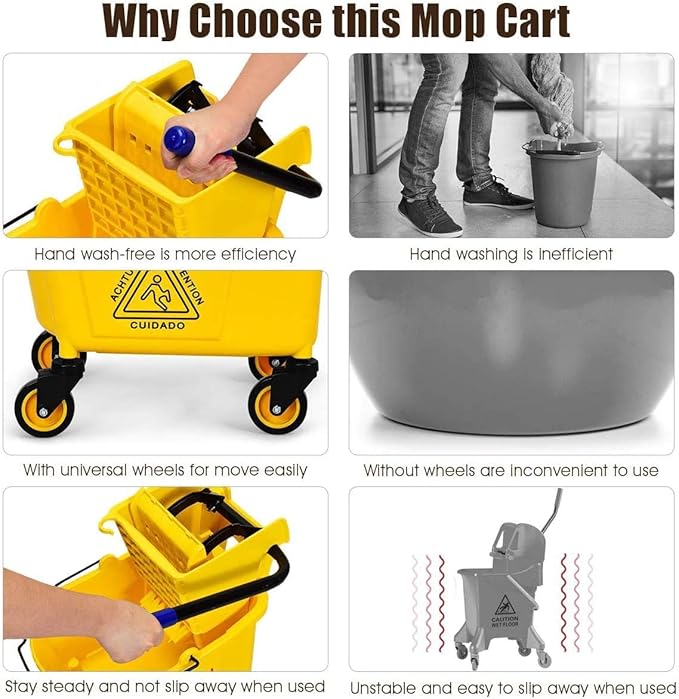 ARLIME Mop Bucket with Wringer On Wheels, 26 Quart Capacity Portable Wringer Trolley on Wheels, Side Press Floor Cleaning Wavebrake w/Handle, Mop Bucket for Home, Commercial, Restaurants