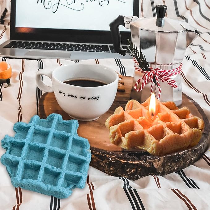 Wehous 2PCS Waffle Silicone Candle Molds, Waffles Bread Shape Candle Soap Mold, Silicone Fondant Chocolate Candy Dessert Cake Decor Mould, Mold for DIY Casting Clay Art Crafts Ornament