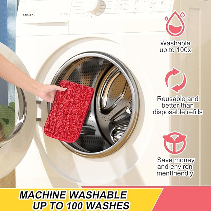 Set of 3 Microfiber Spray Mop Replacement Heads for Wet/Dry Mops Reusable Replacement Refills Fits for Bona Floor Care System (red)