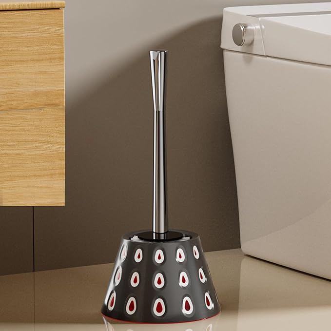 Modern Designer Toilet Brush and Holder Set – Charcoal Gray Decorative Bathroom Brush with Artistic Teardrop Pattern, Rust-Resistant and Compact, Ideal for Stylish Homes or Guest Bathrooms