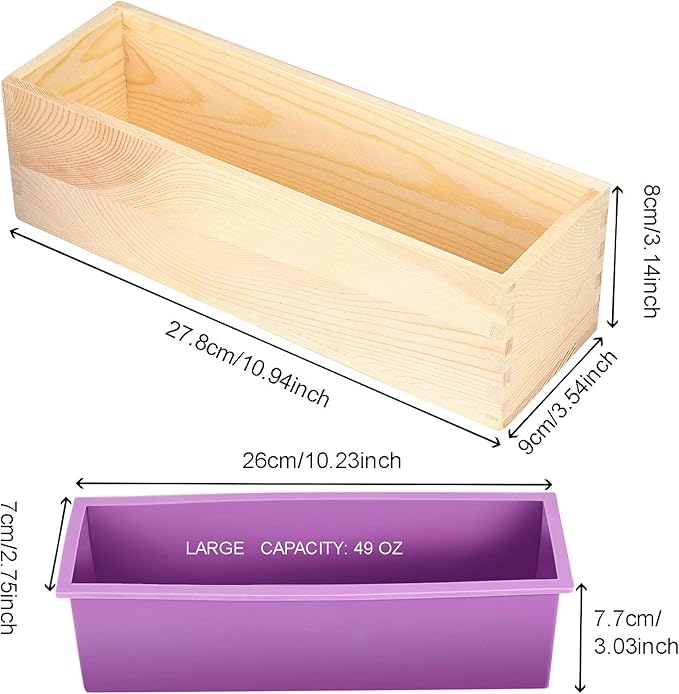 ZOENHOU 3PCS 42oz Soap Molds, Flexible Rectangular Silicone Soap Making Molds Kit with Wood Box DIY Tool Set for Soap Making Supplies