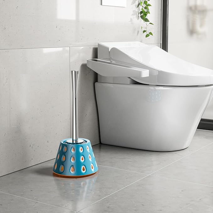 Modern Designer Toilet Brush and Holder Set – Deep Blue Decorative Bathroom Brush with Artistic Teardrop Pattern, Rust-Resistant and Compact, Ideal for Stylish Homes or Guest Bathrooms
