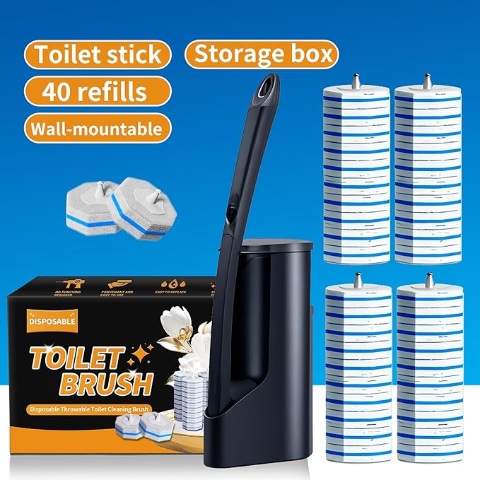 Disposable Toilet Brush - Toilet Bowl Cleaner, Toilet Cleaning Supplies, Toilet Brush with Holder, Toilet Bowl Cleaner Wands，40 Refills for Toilet Cleaning and Hygienic Bathroom Maintenance