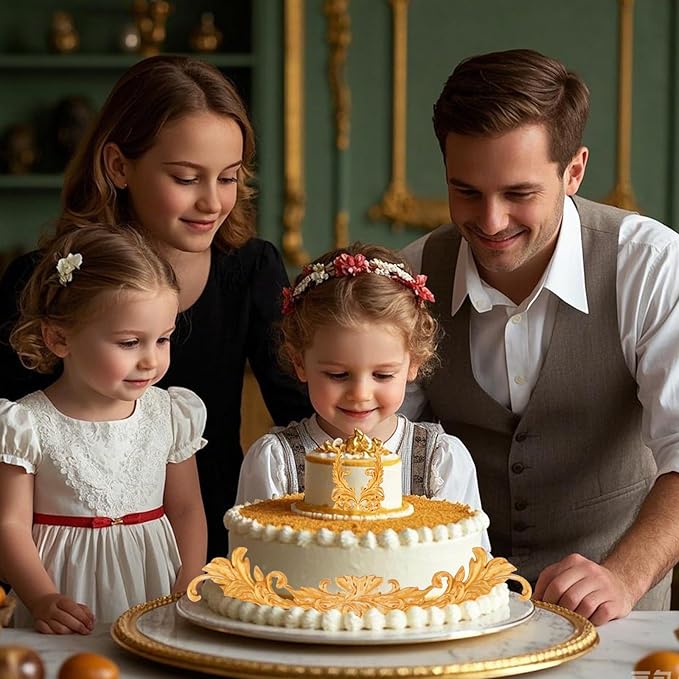 Baroque Silicone Fondant Molds, (4 Pack) Scrolls Border Feather Crown Corner Molds for Cake Decorating Polymer Clay