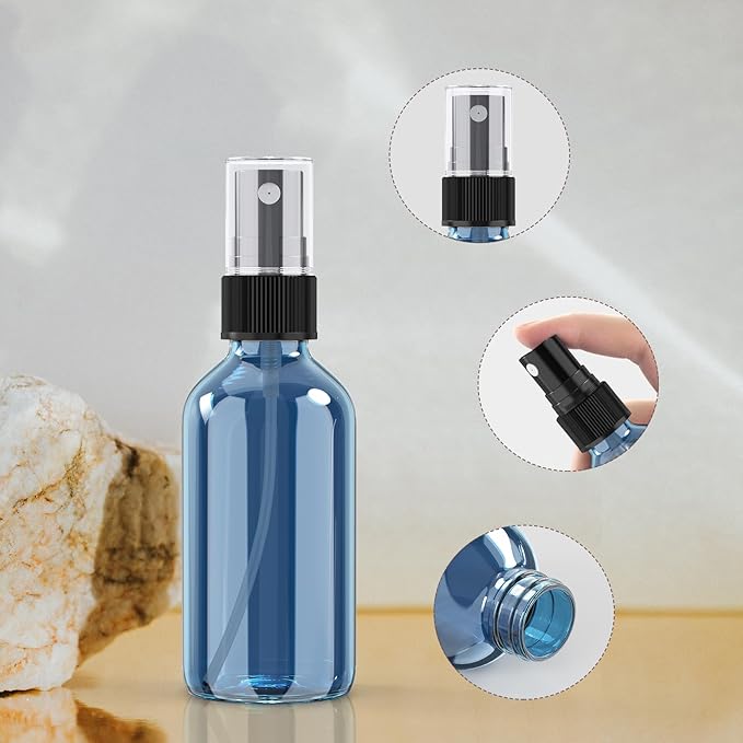 Wedama 4 oz Mini Glass Spray Bottles, Empty Small Spray Bottles with Funnel Dropper, Fine Mist for Hair, Travel, Plants, Cleaning Solutions and Skin Care (4 Pack Indigo Blue)