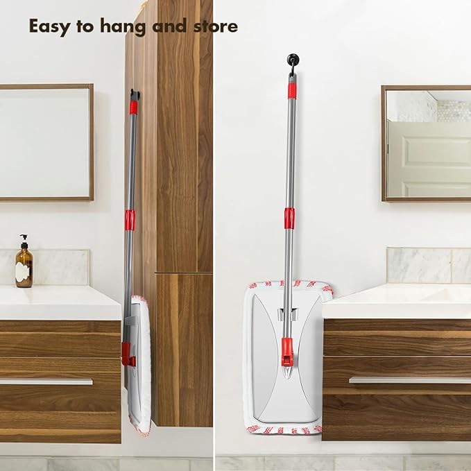 Masthome Extra Large Microfiber Mop for Floor Cleaning, 16“ Flat Mop with 5 Pad for Wet & Dry Use, Dust Mop for Hardwood Laminate Tile Ceramic, 1 Cleaning Scraper Included-Red