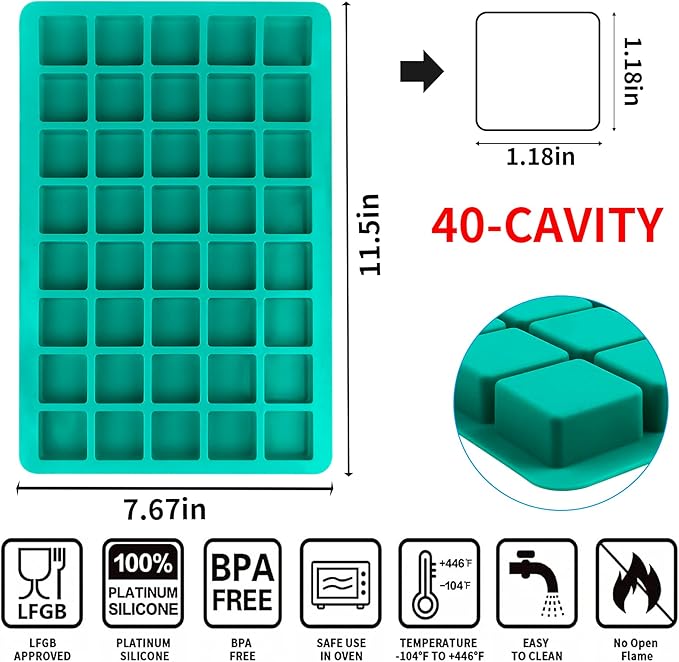 Sidosir 3Pcs Square Caramel Candy Mold Silicone, 40-Cavity Gummy Silicone Molds for Fat Bombs, Chocolate Truffles Mold for Hard Candy, Ice Cube
