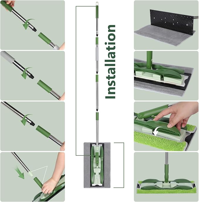 Microfiber Mops for Floor Cleaning,Masthome Professional Floor Mops with Washable Pads 4pcs,Wet Dry Use Flat Mop with 59'' Long Stainless Steel Handle,dust mop for Hardwood Floors Suitable Office Home