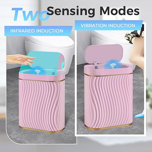 Pink Bathroom Trash can with Automatic Touchless Lid, 2.6 Gallon Motion Sensor Small Garbage Can, Slim Waterproof Smart Trash Bin for Bedroom, Office, Living Room