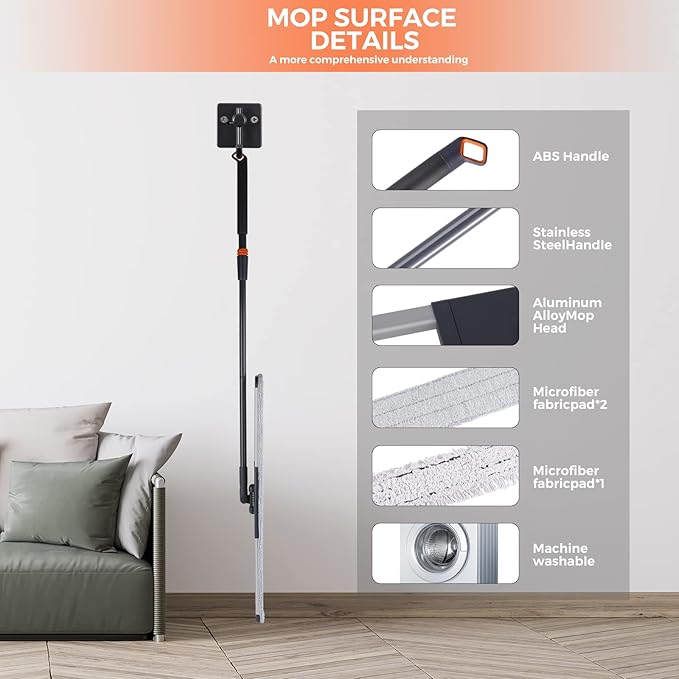 Dust Mop for Hardwood Floors 36" Commercial Industrial Cotton Floor Dust Mop with Extra 3 Mop Refill Pads 61 Inch Long Handle for Cleaning Office Garage Hardwood Warehouse Factory Mall Deck